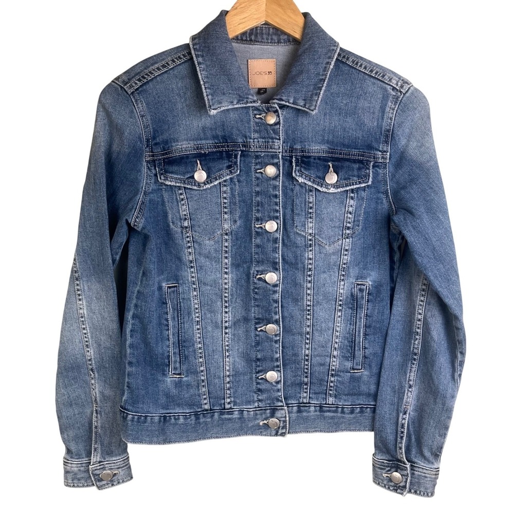 Joe's Denim Blue Fading Biker‎ Jacket Metallic Buttons Pockets XS Woman's